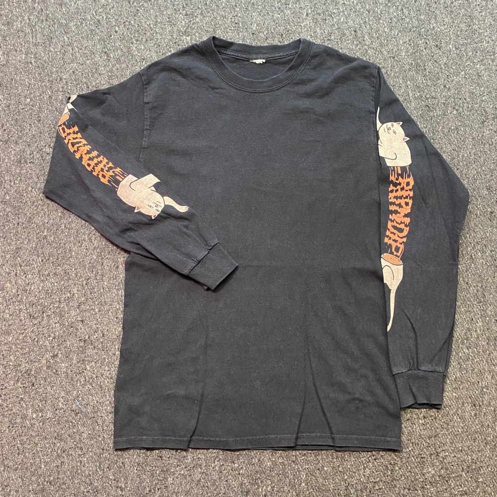 Ripndip TShirt Sz S Mens Black Skater Lord Nermal Zipper Cat Graphic Long Sleeve